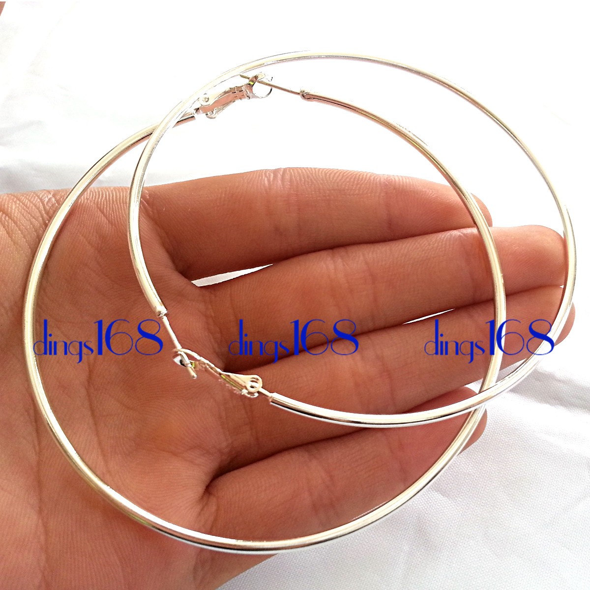 925 Sterling Silver Light-Weight 3.15inch Very Large Thin Tube Hoop Earrings R2F