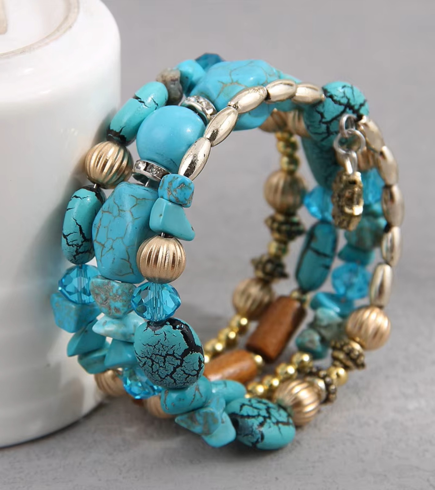 Bohemian Turquoise Color Multilayer Bangles Handmade Beaded Bracelet Jewelry