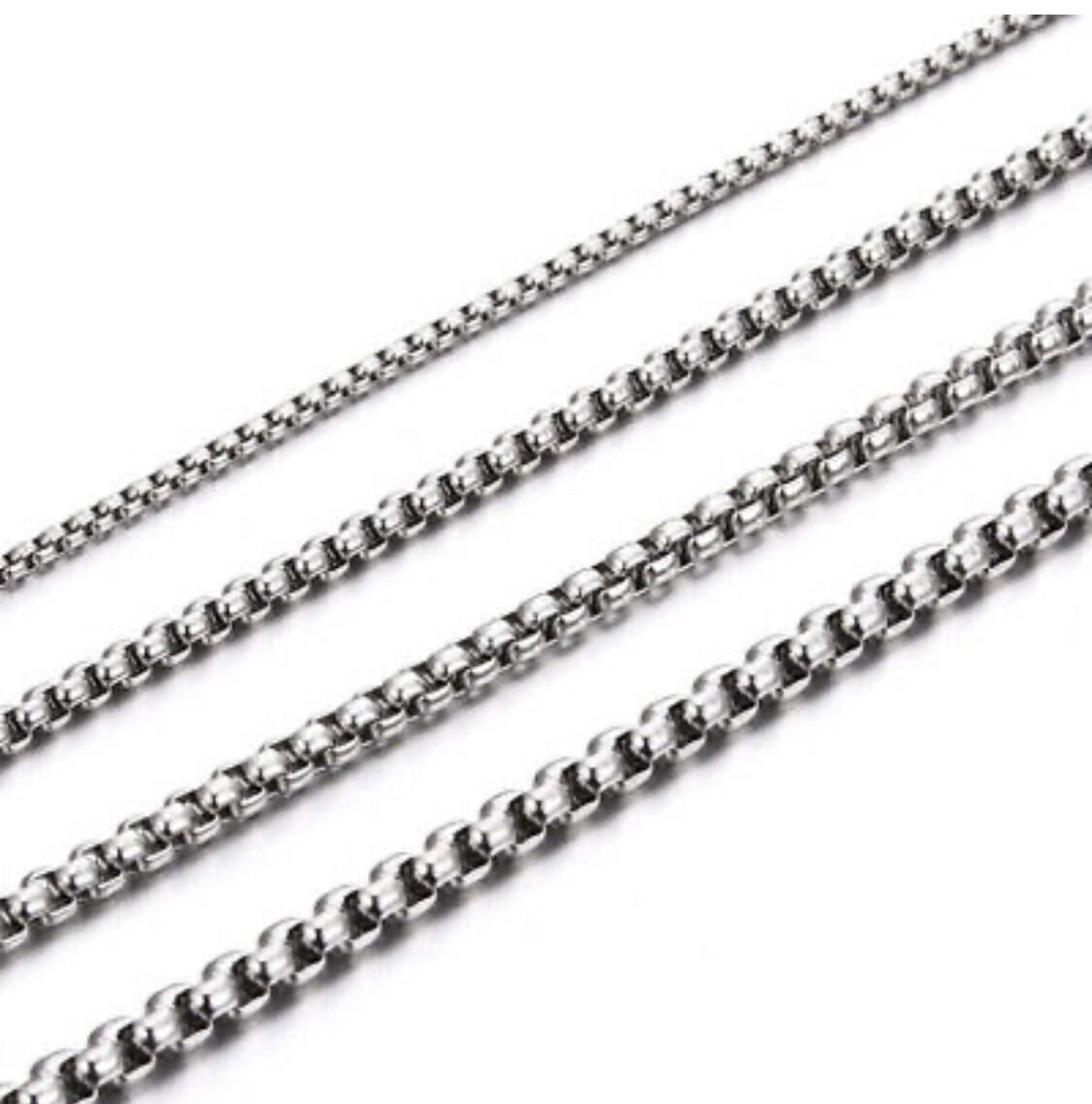 Round Box Chain Necklace Stainless Steel Cuban Men Women 18-24 inches, 2/3/4mm