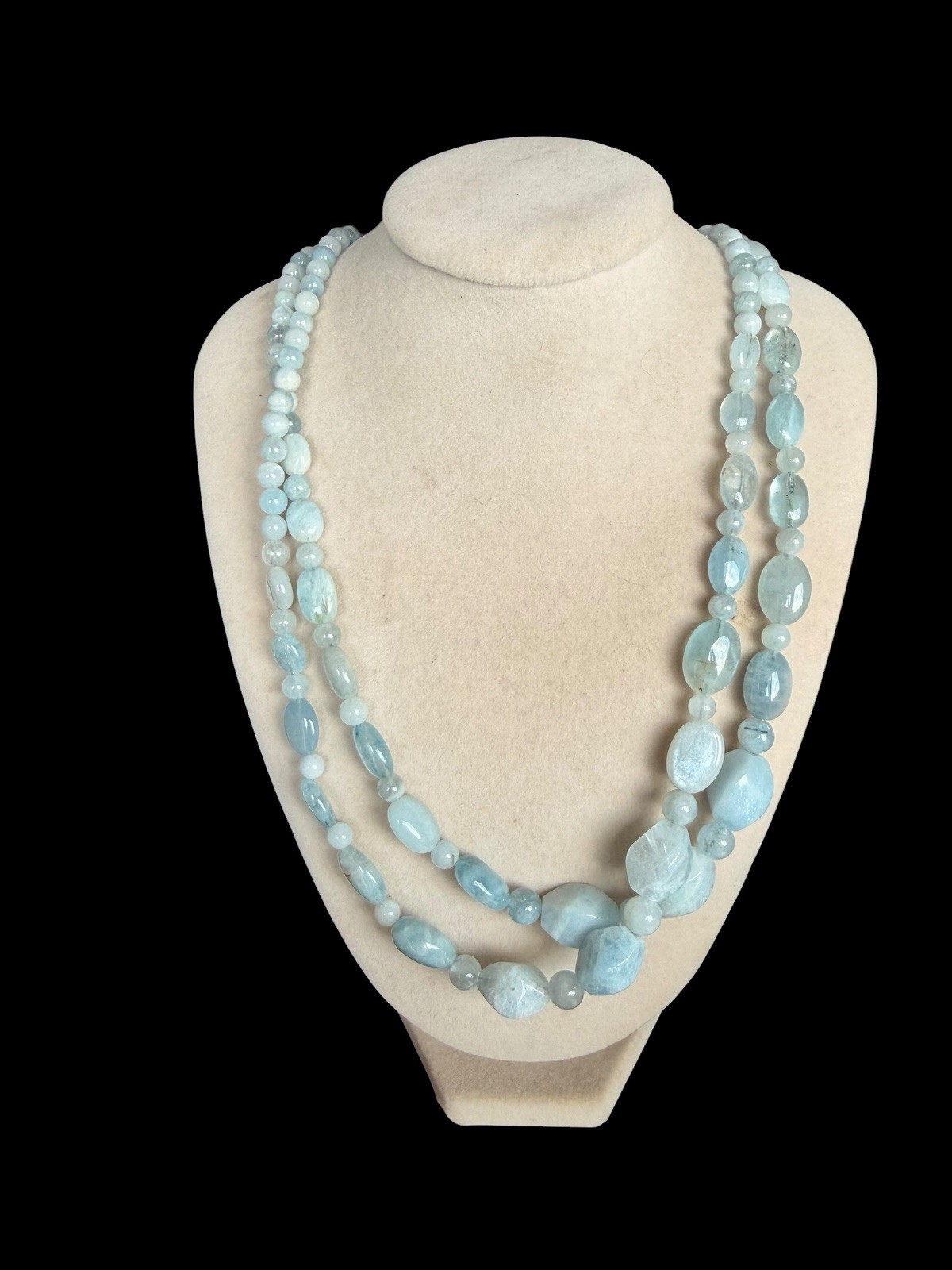 Signed Jay King DTR Sterling Silver Double Strand Aquamarine Beaded Necklace
