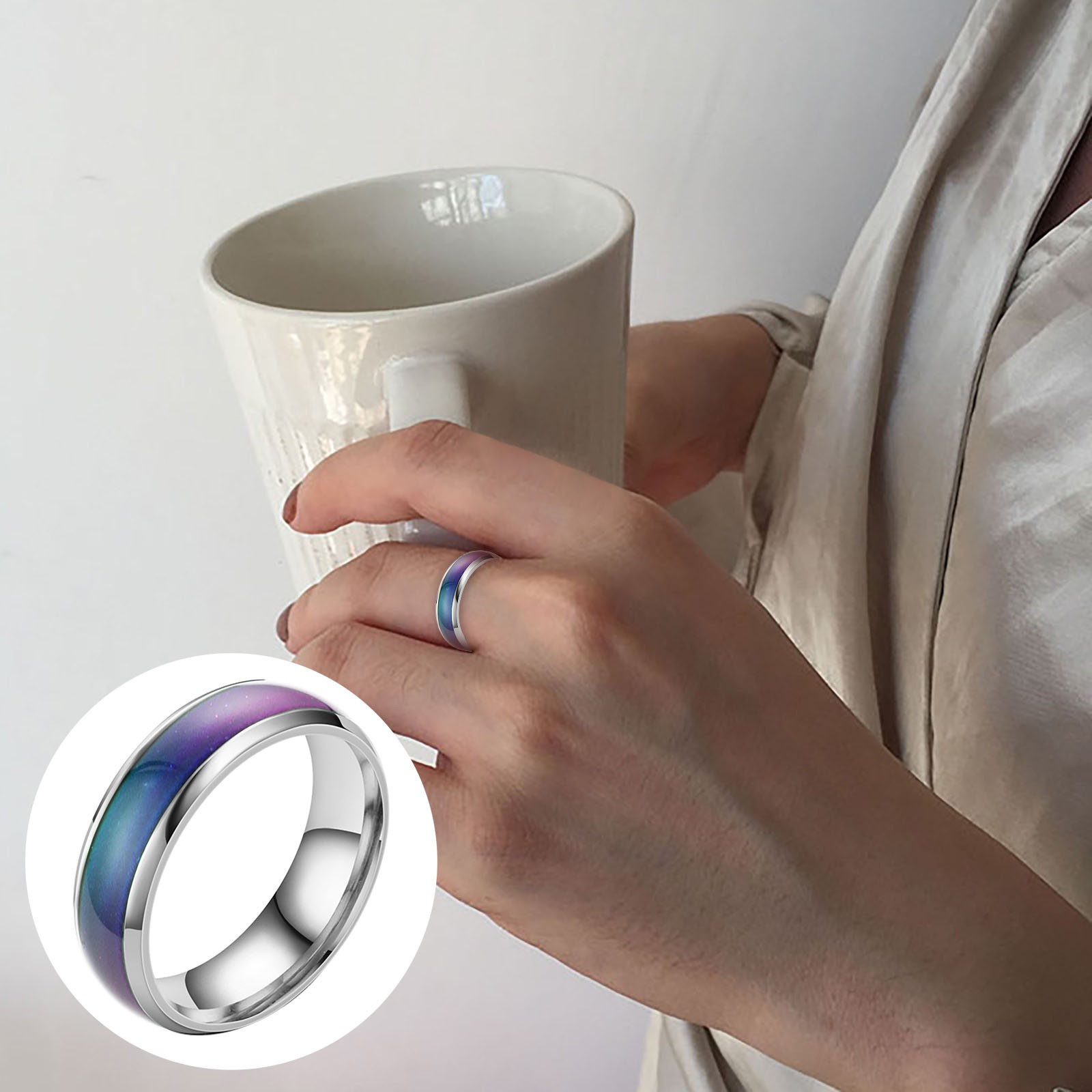 2Pcs Stainless Steel Color Changing Mood Ring Temperature Rings For Women & Men