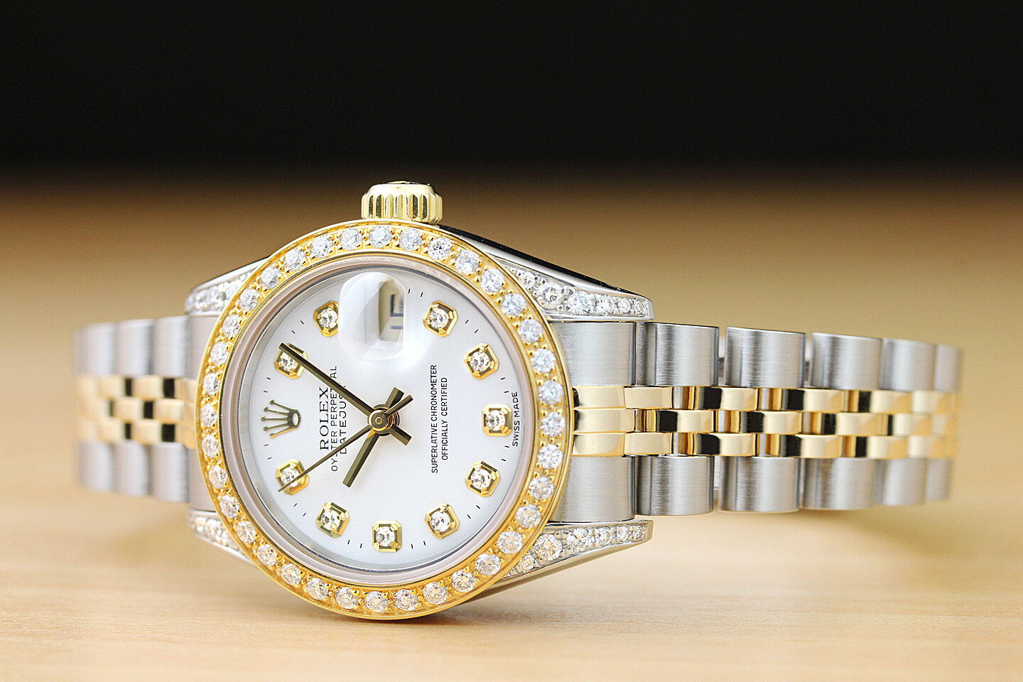 LADIES ROLEX DATEJUST 2-TONE QUICKSET DIAMOND DIAL, BEZEL, & LUGS WATCH