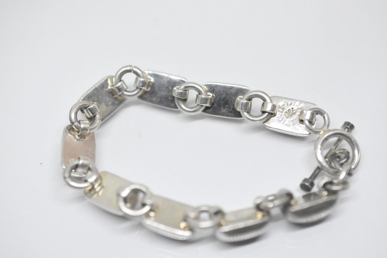 Women’s Mexico Inlaid Jasper Stone Rectangle 9.2MM Link Sterling Silver Bracelet
