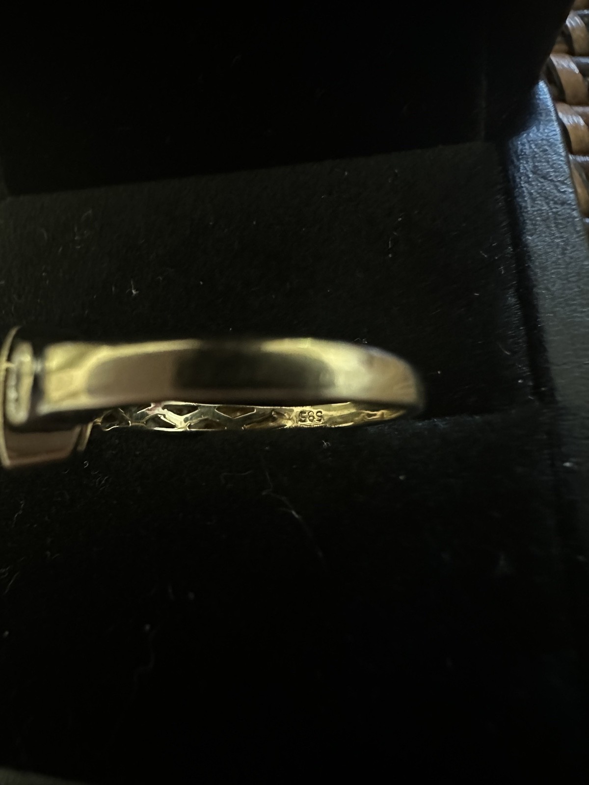 Ruby and Diamond Bezel set ring in 14K yellow gold size 5.5