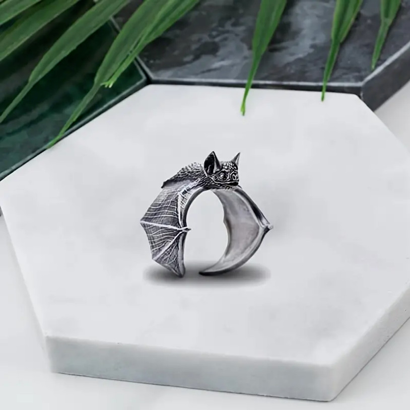 Bat Hug Adjustable Ring Animal Jewelry Vintage Look Open Adjustable Size