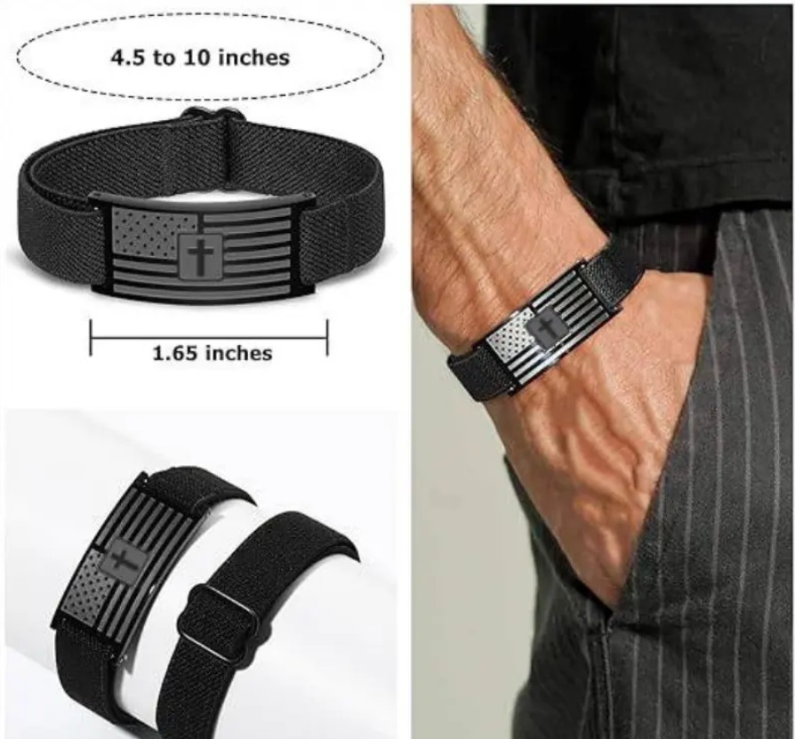Bible Verse Bracelet for Men American Flag Cross Bangle Black Adjustable Trendy