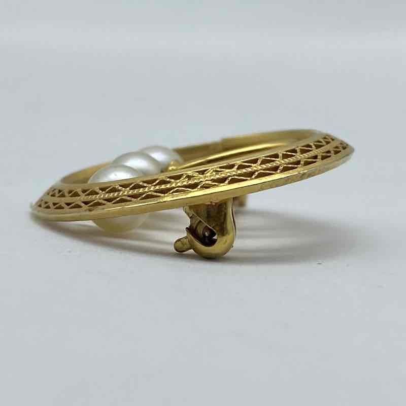 C.R. Co. Vintage 12K Gold Filled Freshwater Pearl Circle Brooch Pin 1″