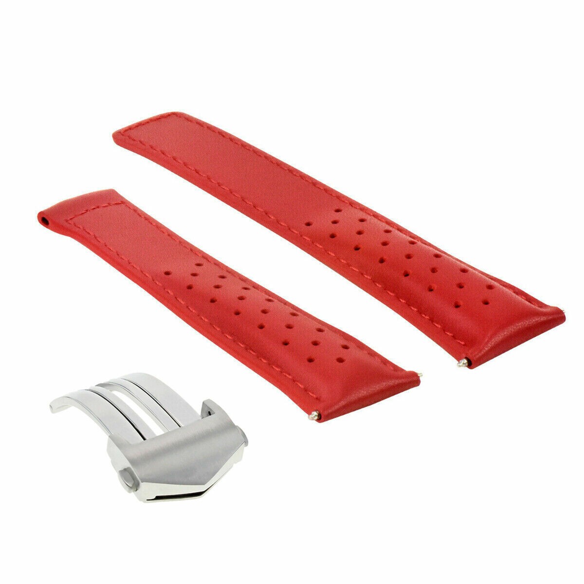 20MM LEATHER WATCH BAND FOR TAG HEUER CARERRA MONACO FORMULA F1 PERFORAT RED