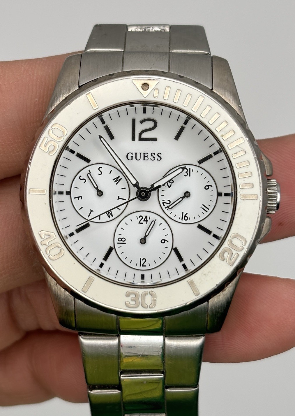 Unisex GUESS Silver Tone All Stainless Steel 37mm Watch U10598L1 #7.21