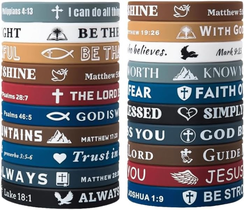 20PCS Bible Verse Silicone Bracelets Bible Verse Rubber Bracelets Religious