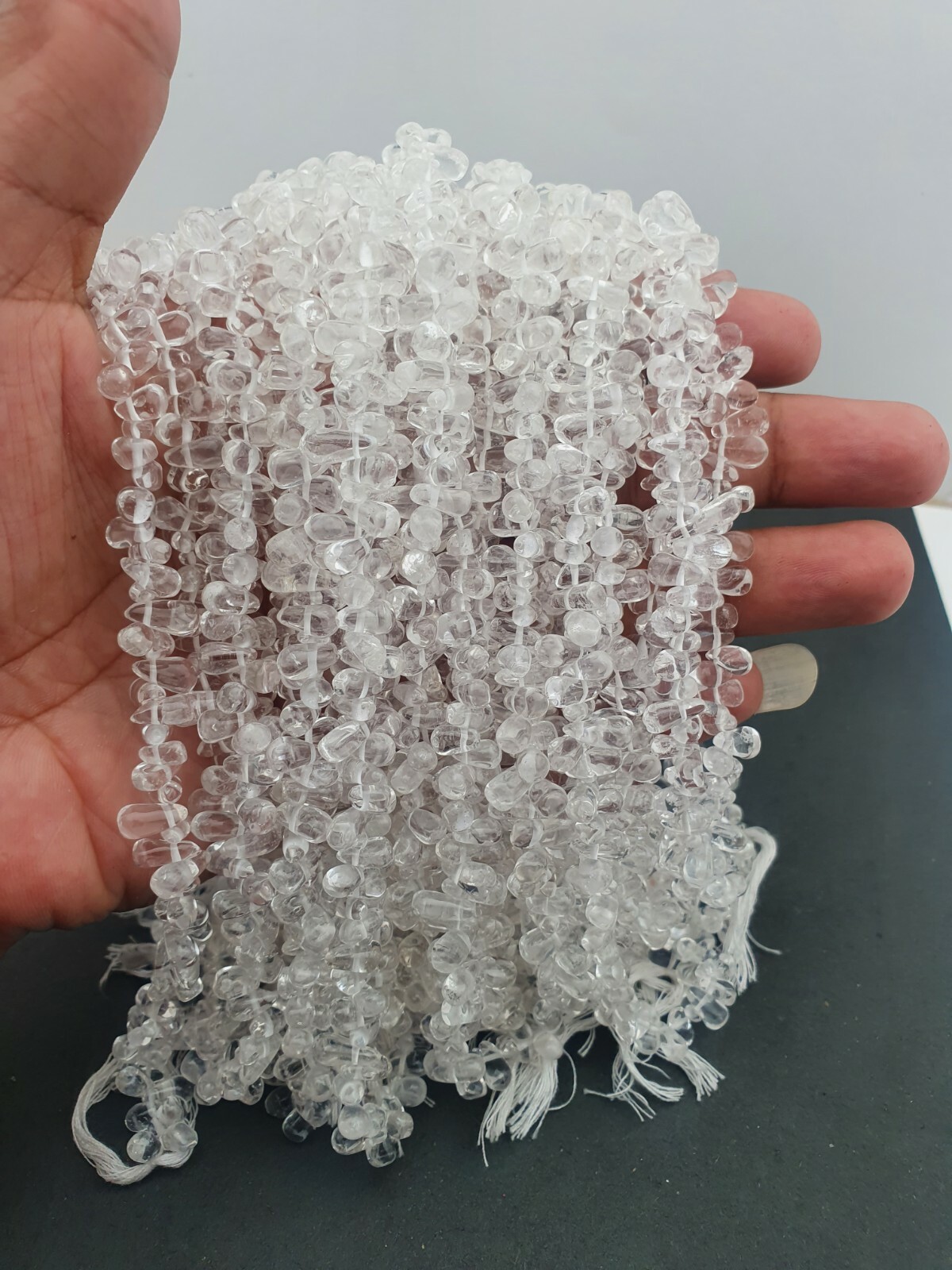 Natural Crystal Quartz Pear Drop Beads Strand 13 Inch