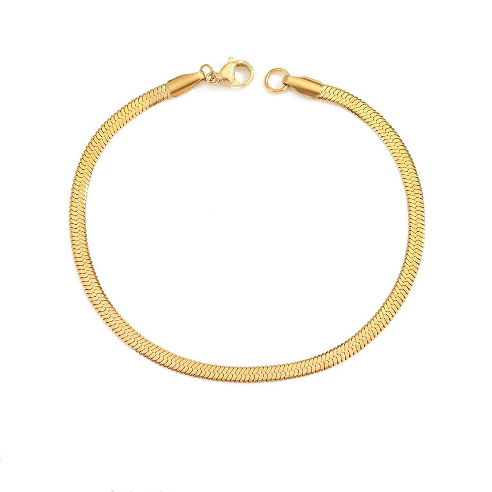 3/4/5mm Woman 14K Gold Plated Herringbone Flat Snake Chain Bracelet Bangle 7-9”