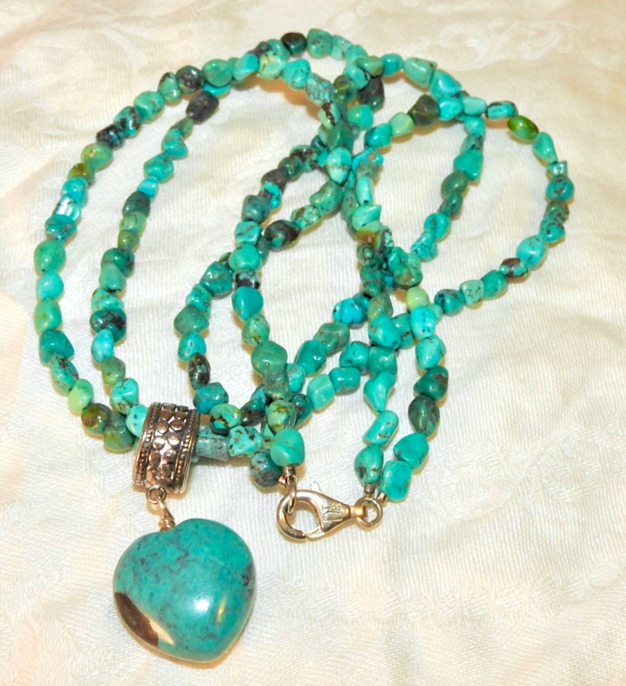 Jay King Turquoise Necklace Pendant Double Strands Sterling Silver Signed IOB