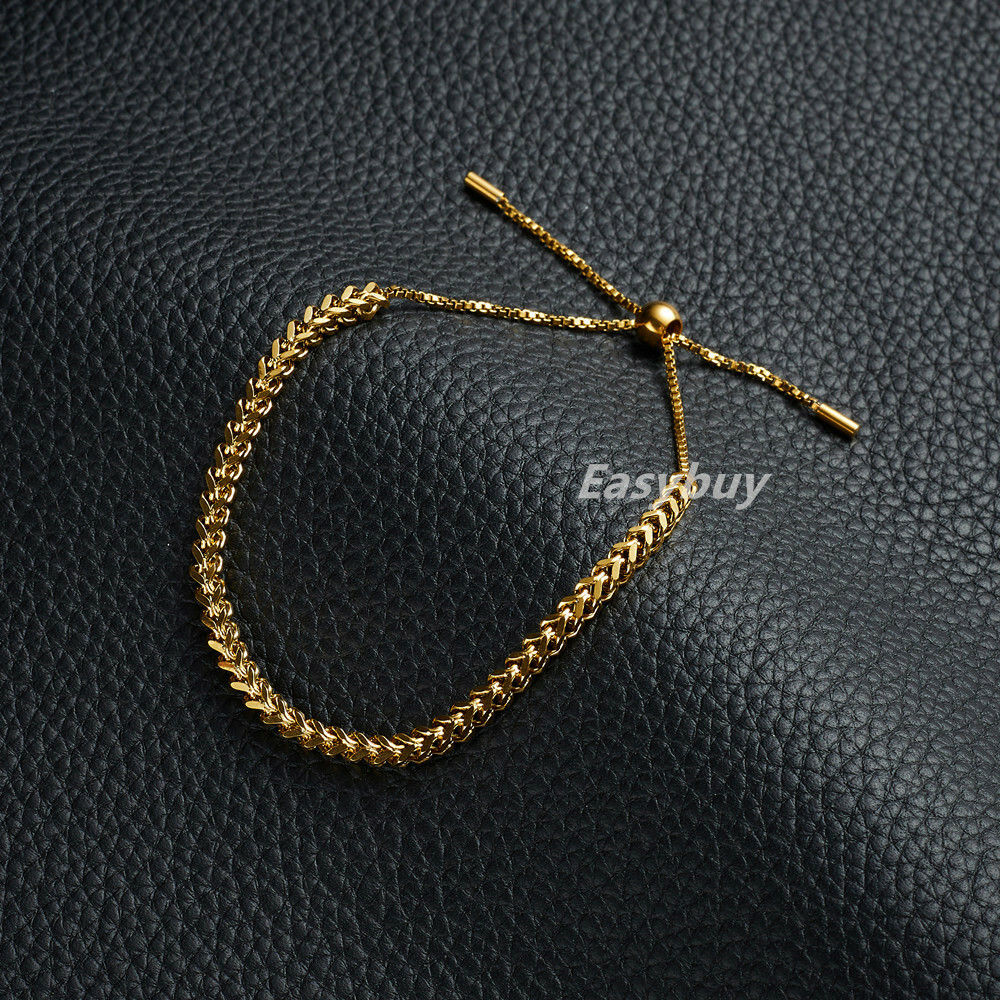 3mm Woman 14K Gold Plated Stainless Steel Mesh Wheat Braided Bracelet Bangle 9”