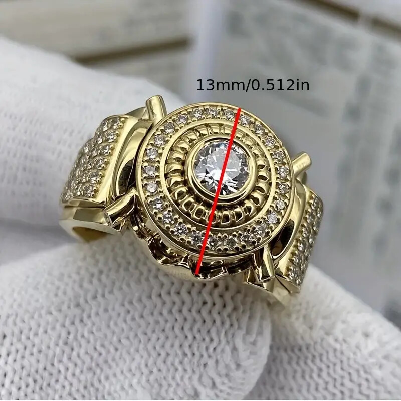 MEN’S CUBIC ZIRCONIA HIP HOP GOLD PLATED FASHION LUXURY PINKY RING SIZE 8~12