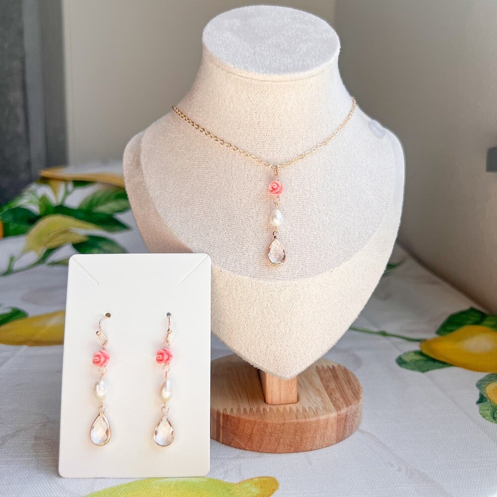 Jewelry Set Crystal Pearl Rose Charm Dainty, Coquette, Cottagecore, Casual, Fun