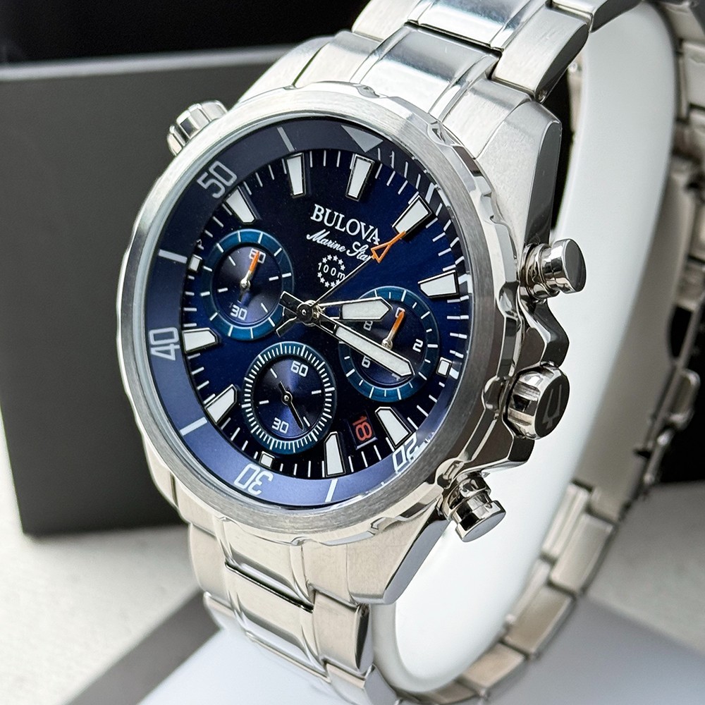 Bulova Men’s Marine Star Chronograph Blue Dial Stainless Quartz Watch 96B256