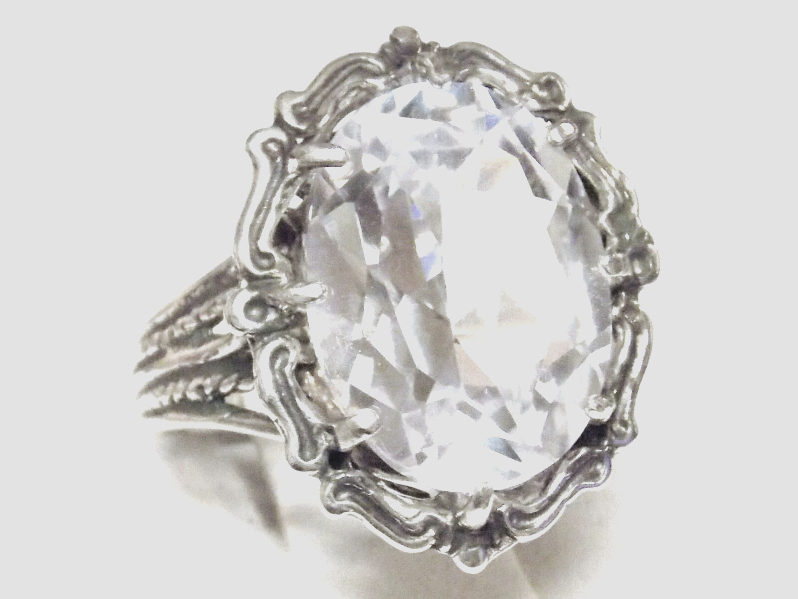 12ct White Lab Sapphire Size 7 Ring 925 Sterling Silver Filigree Vint Style USA