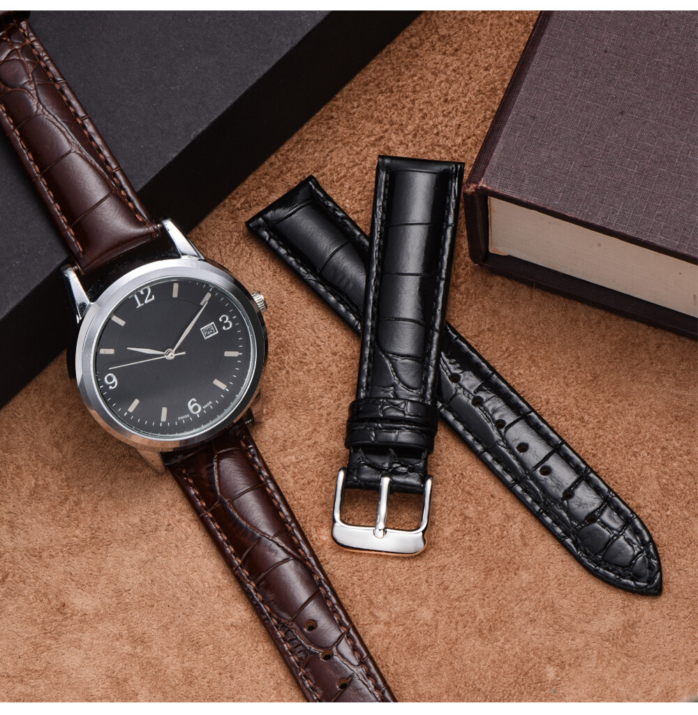18-24mm Watch Strap Band Genuine Leather Alligator Patterned Deployment Clasp