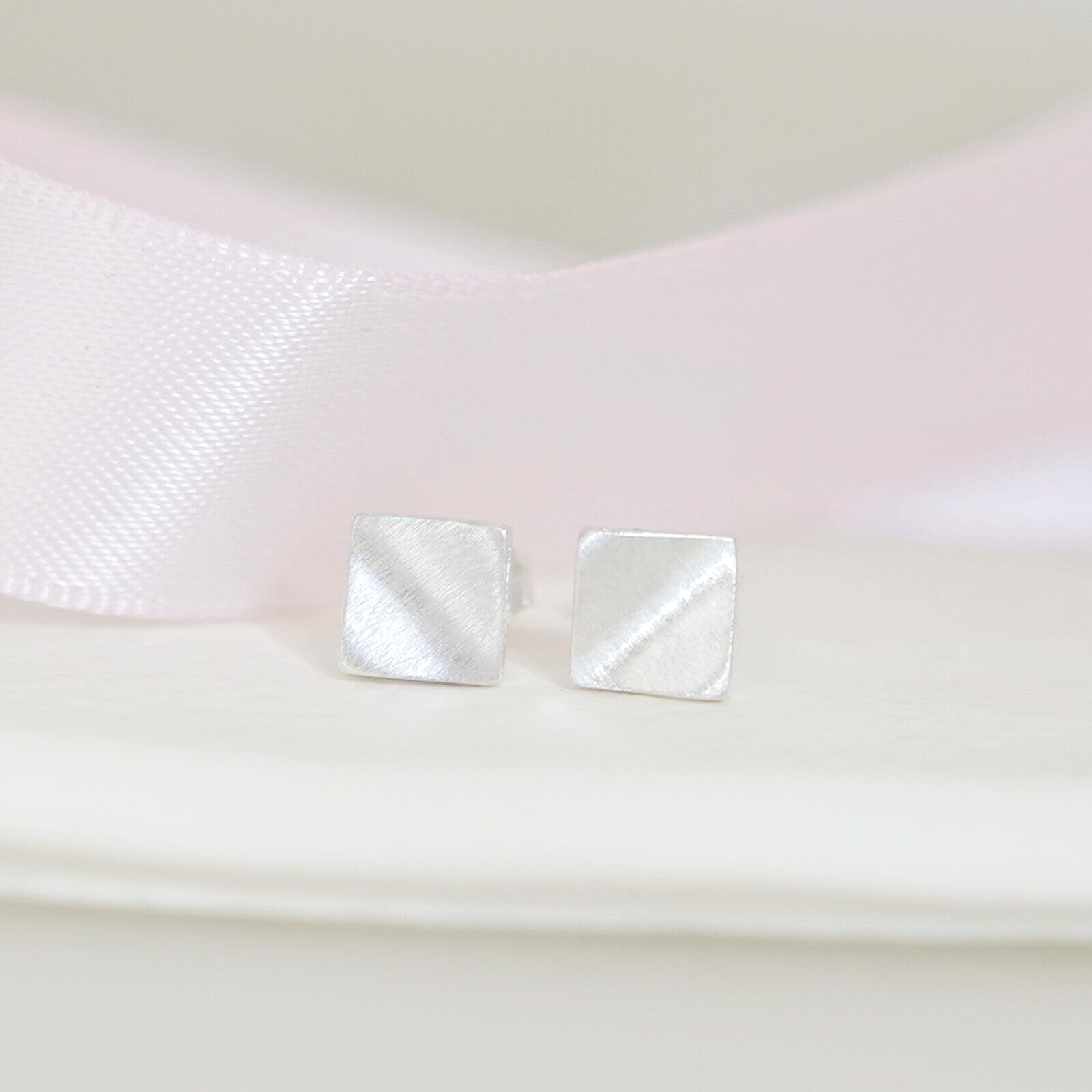 ** NEW Sterling Silver 6mm Square Cube Stud Earrings | Brushed Matte | Hypoaller