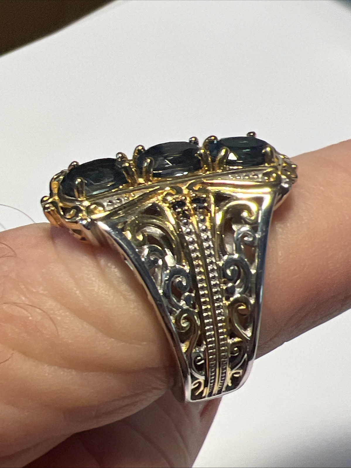 Gems en Vogue Sterling 925 Blue topaz Palladium Ring sz 10 Gold Vermeil #JV98