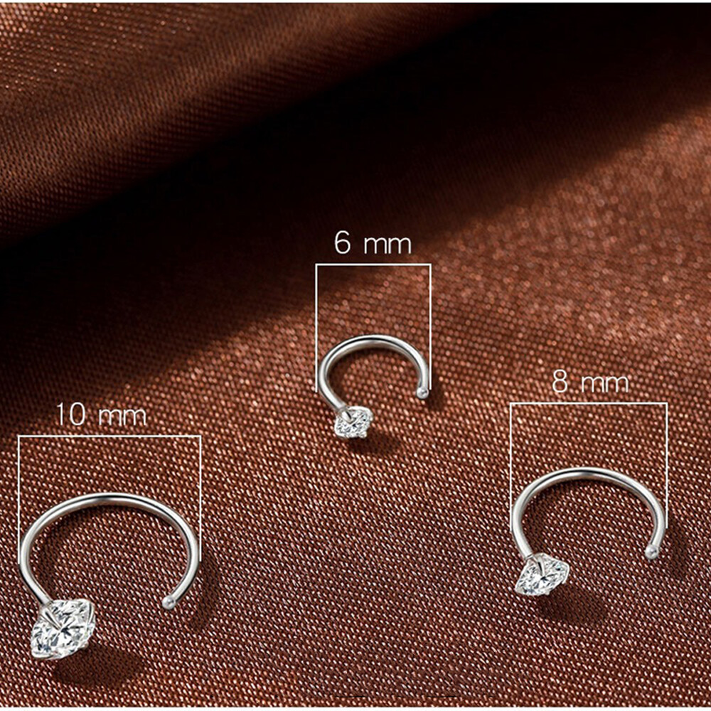 Elegant 999 Sterling Silver Hoop Earrings Zircon for Women Men Jewelry 6 8 10MM