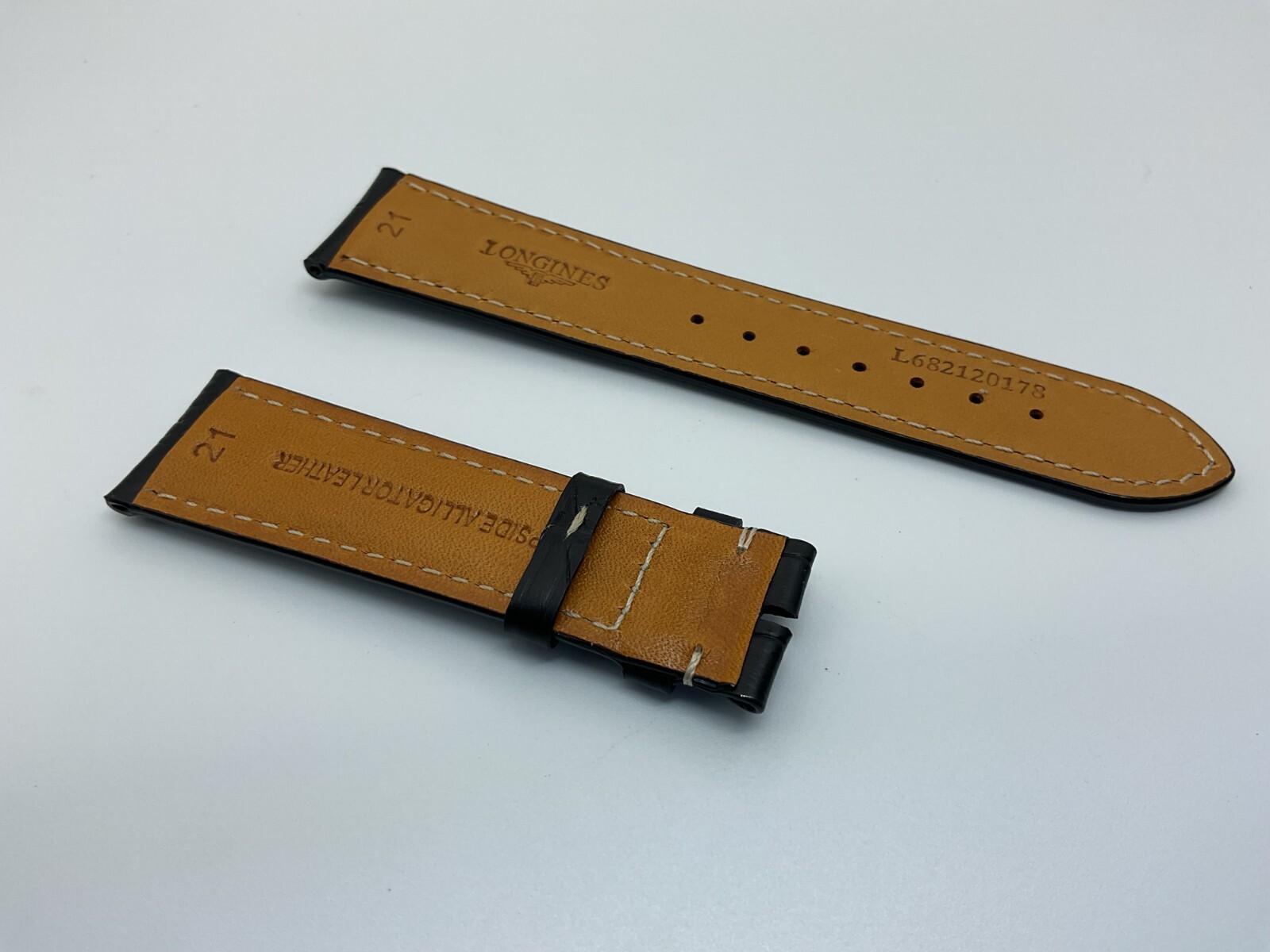 AUTHENTIC LONGINES NEW 21MM BLACK GENUINE ALLIGATOR LEATHER STRAP BAND BRACELET