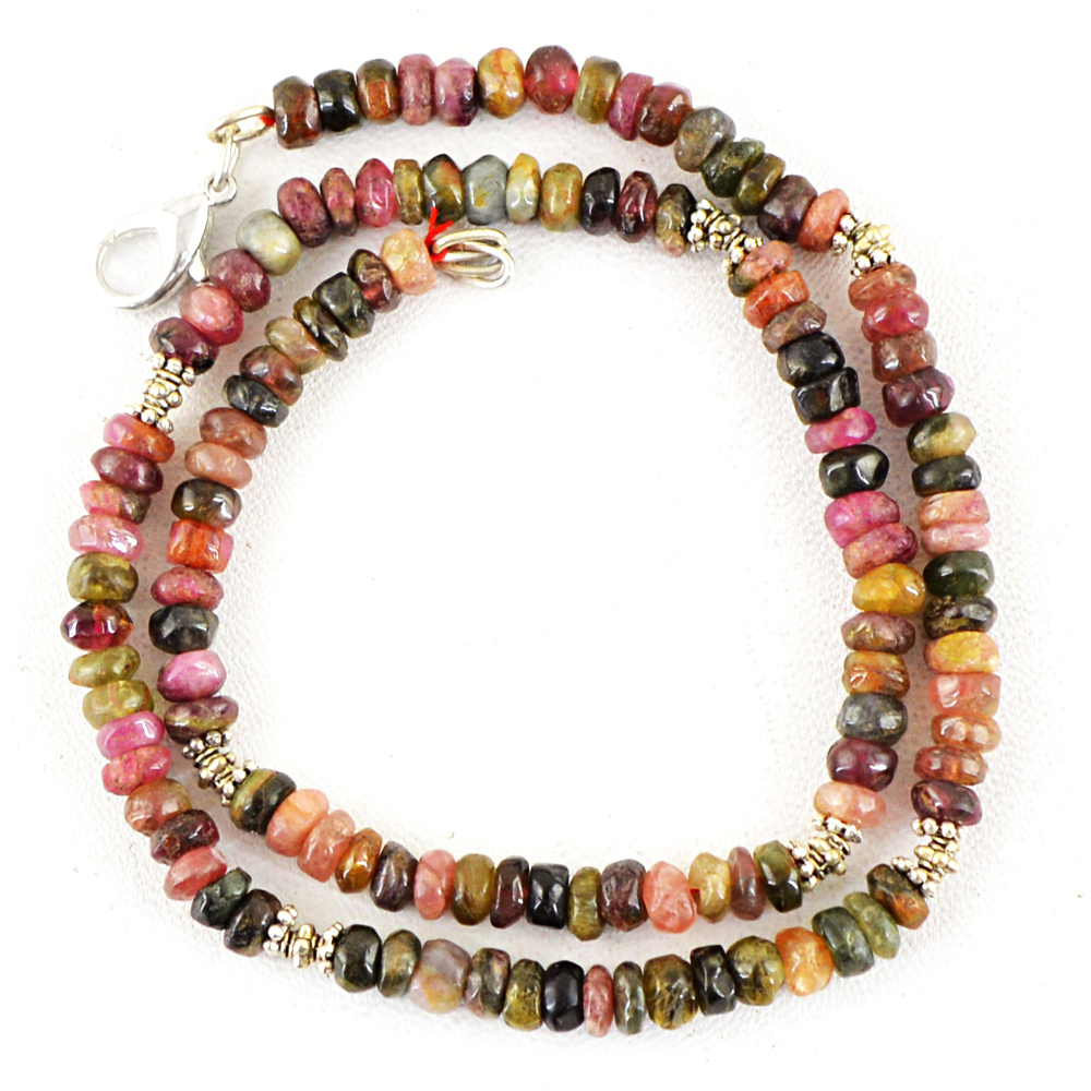 154.00 CTS NATURAL WATERMELON TOURMALINE UNTREATED ROUND BEADS NECKLACE (DG)