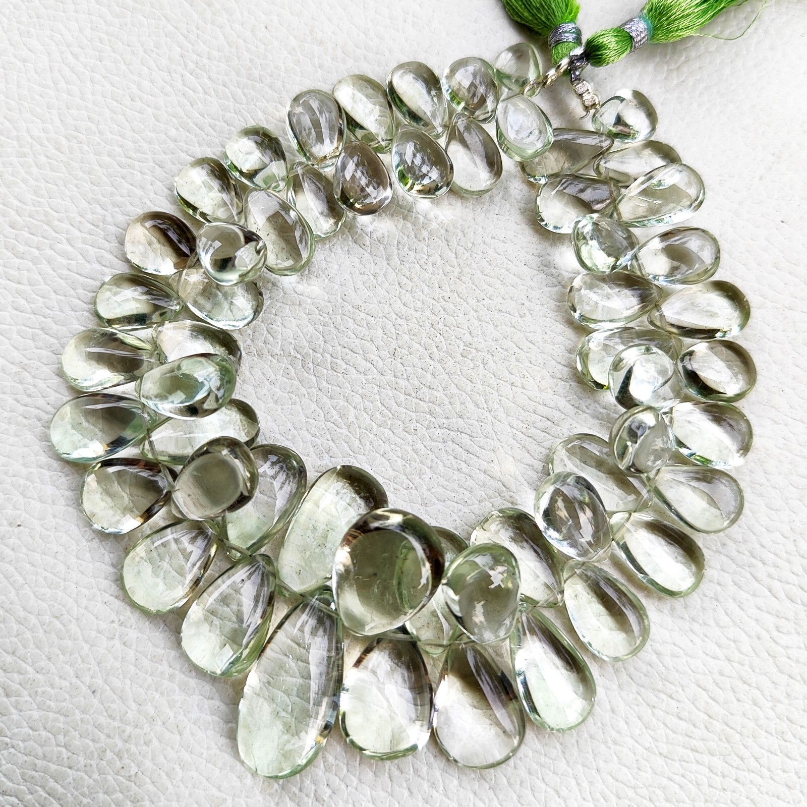 Natural Green Amethyst Prasiolite Gems 12×7 to 13x8mm Smooth Pear Shape Beads 9″