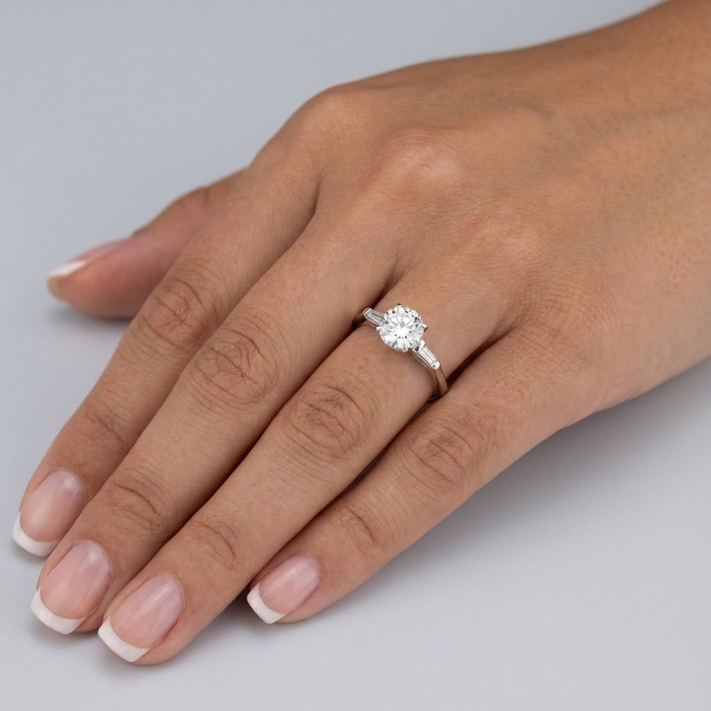 3-Stone Engagement Ring 14K Gold Petite 1.92 Carat Round Lab-Grown Diamond D VS2