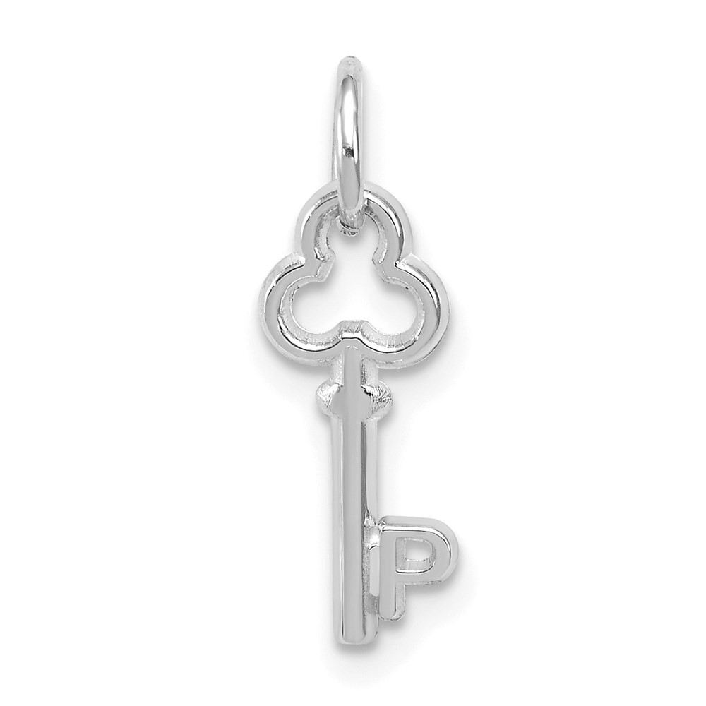 14K White Gold Key Letter P Initial Fancy Charm Pendant L-15.53mm, W-6.88mm