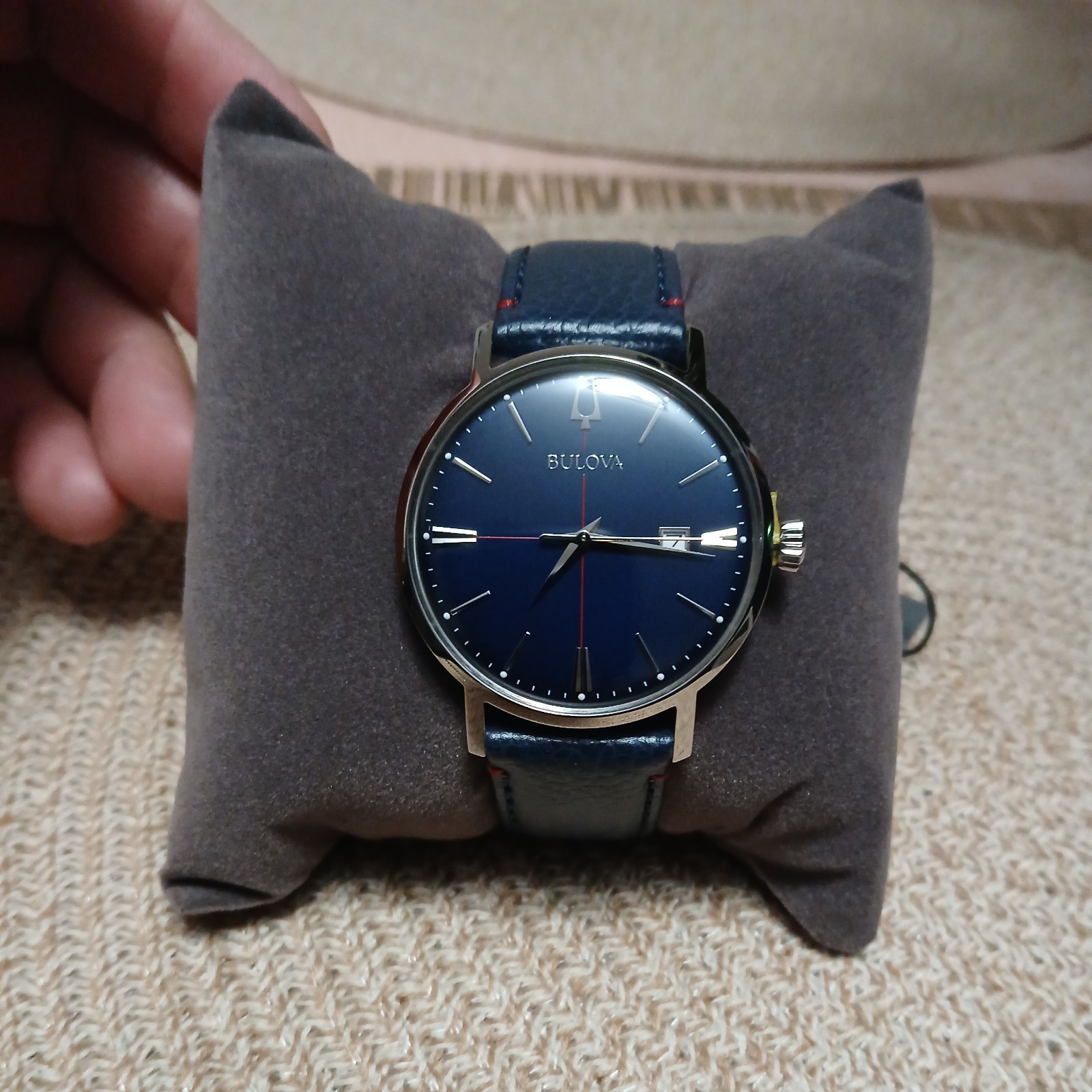 New Bulova Men’s Aerojet Classic Calendar Quartz Blue Leather Watch