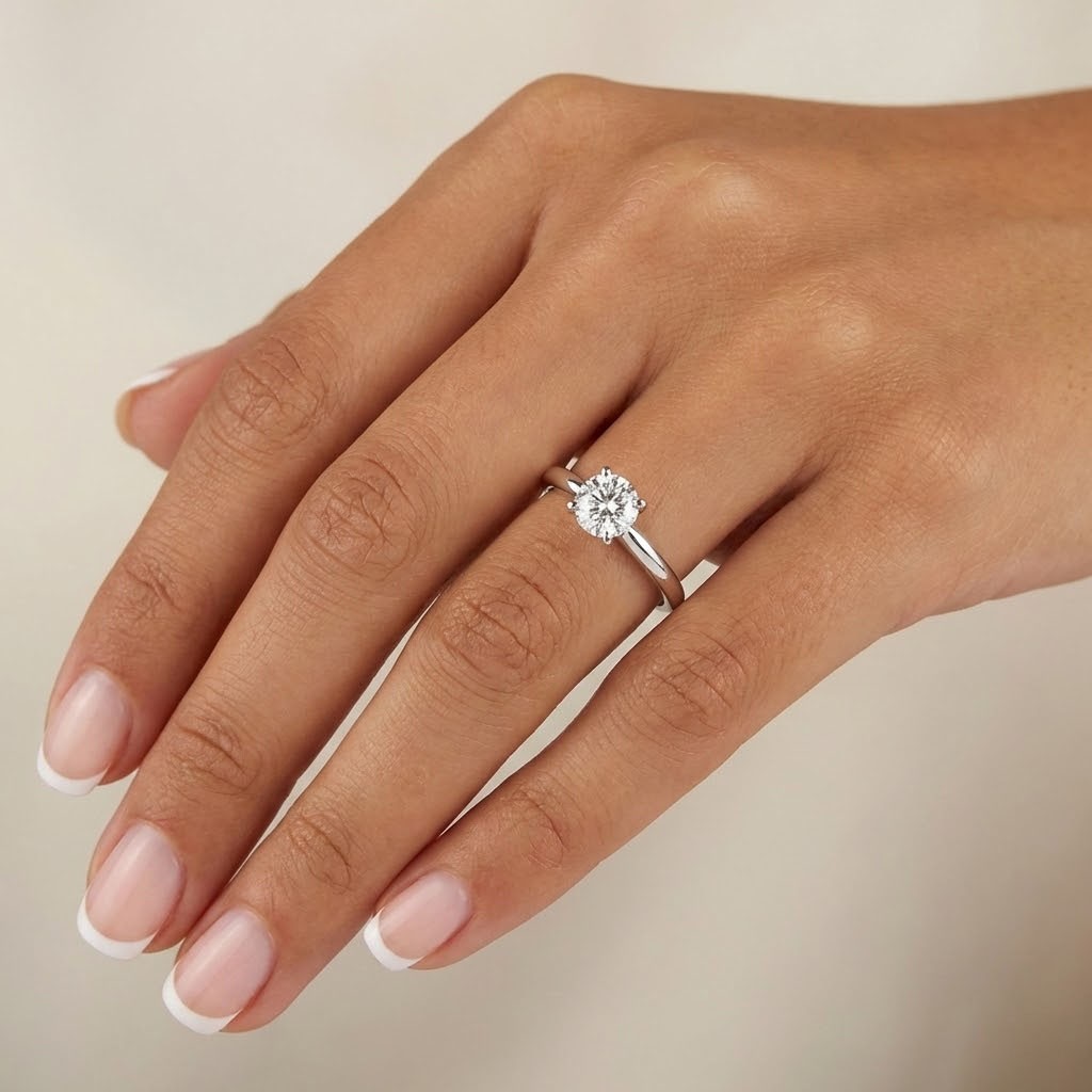 Solitaire Engagement Ring 14K Gold Classic 0.58 CT Round Lab-Grown Diamond D VS2