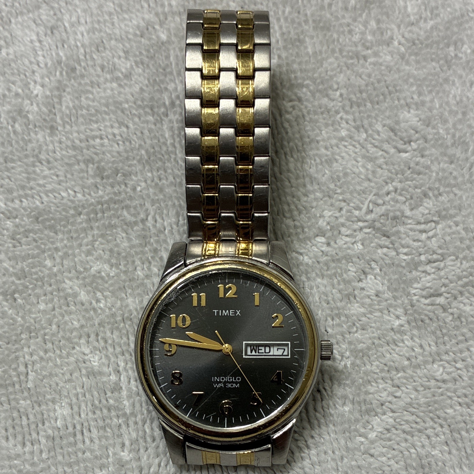 Timex Indiglo Quartz Men’s Day/Date 33mm Black Dial Two-Tone Bracelet Watch