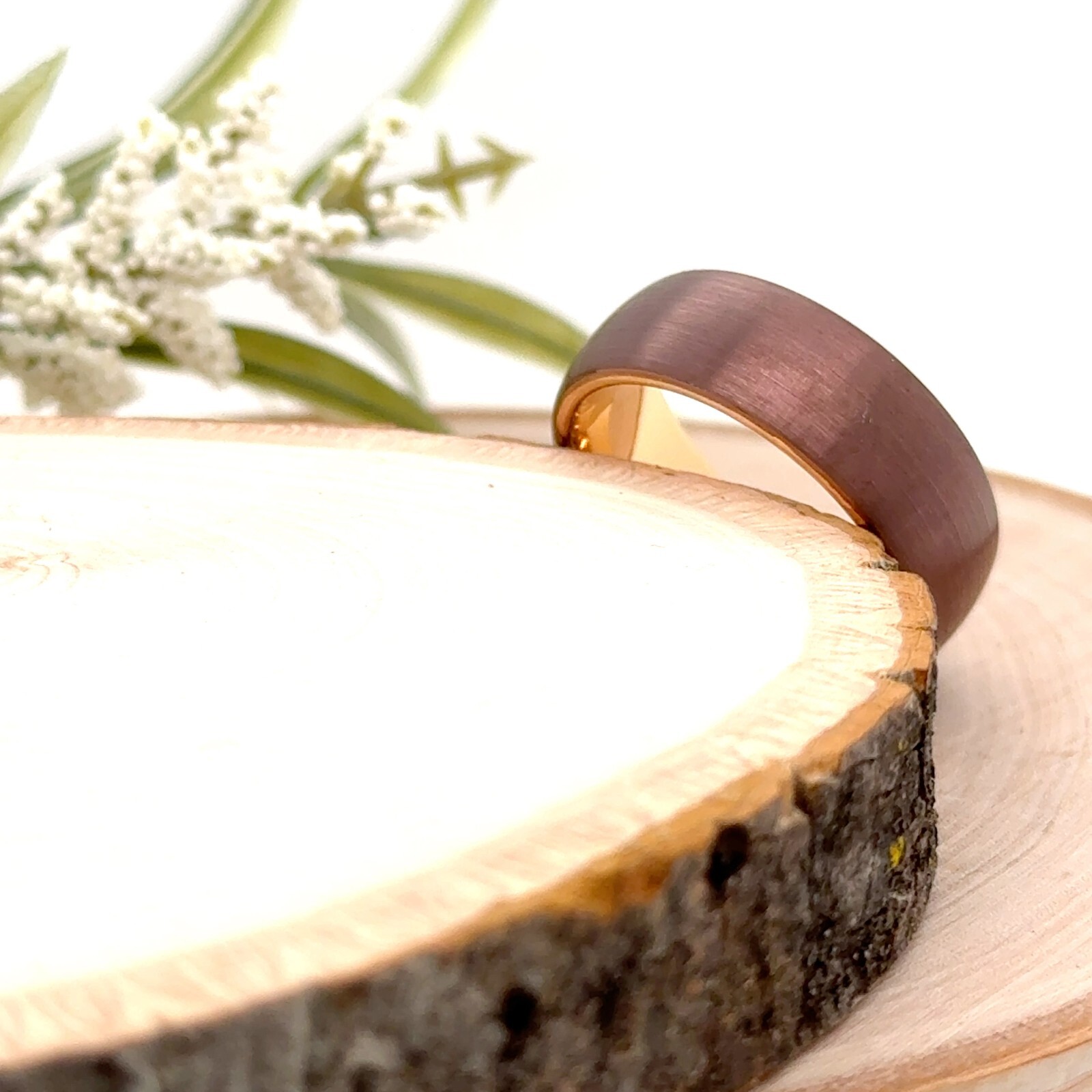 Brown & Rose Gold Tungsten Ring 8mm Brushed Polished Edges Band For Christmas
