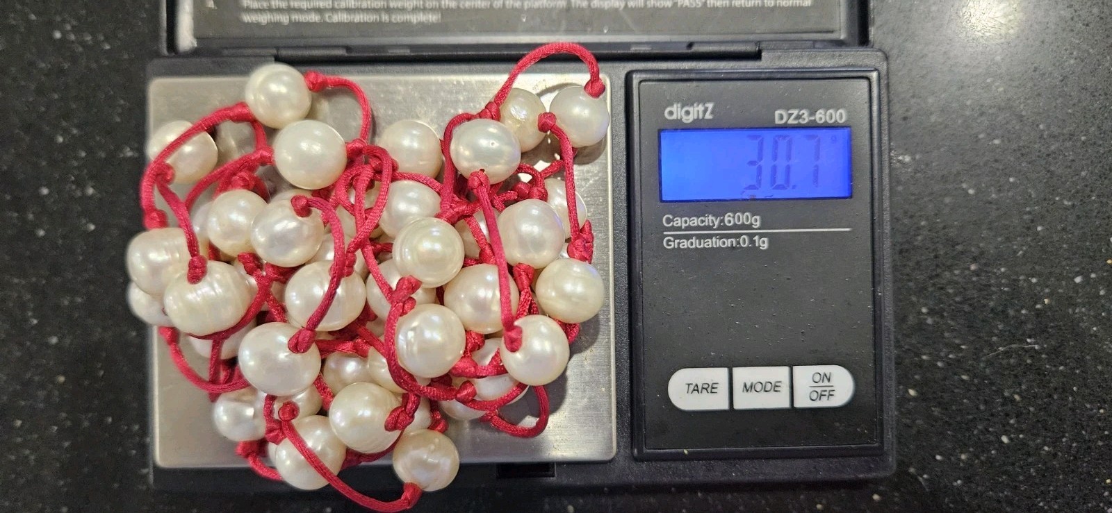 Freshwater Pearl Bead Station Necklace Red Cord Knotted Long Strand No Clasp