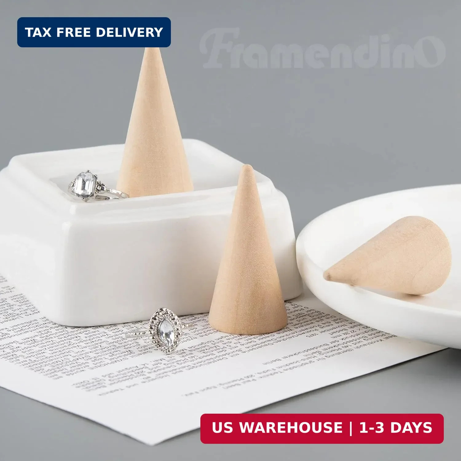 10 Pack Natural Wood Cone Ring HolderJewelry Display Stand Organizer DIY Craft