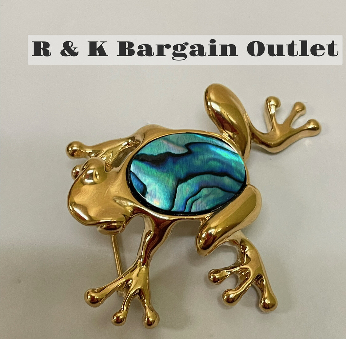 VINTAGE ARIKI PAUA SHELL 22KT GOLD PLATED Frog BROOCH Pin NEW ZEALAND ABALONE