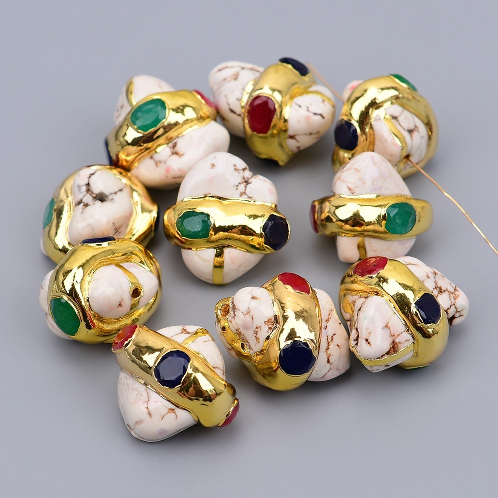 Big 5 Pcs White Turquoise Freeform Nugget Mix Jades Paved Spacer Beads For DIY