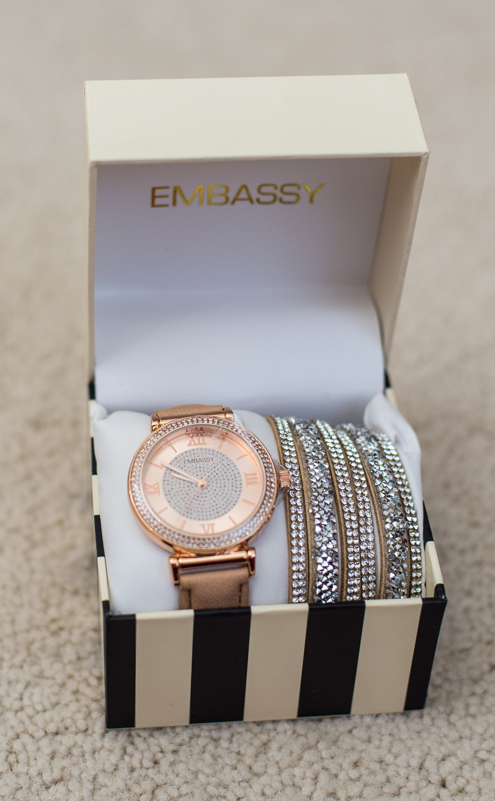 Women Diamond Watch & 10 Strands Bracelet Bangle Jewelry Set Tan Gold Silver