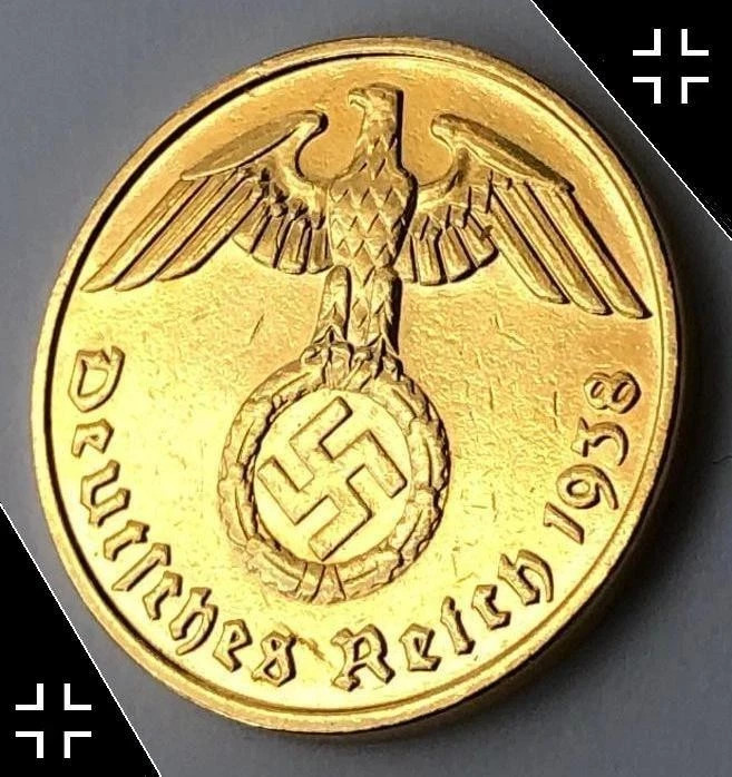 5 Reichspfennig Brass Coin Necklace – Third Reich Germany – Mirror Finish