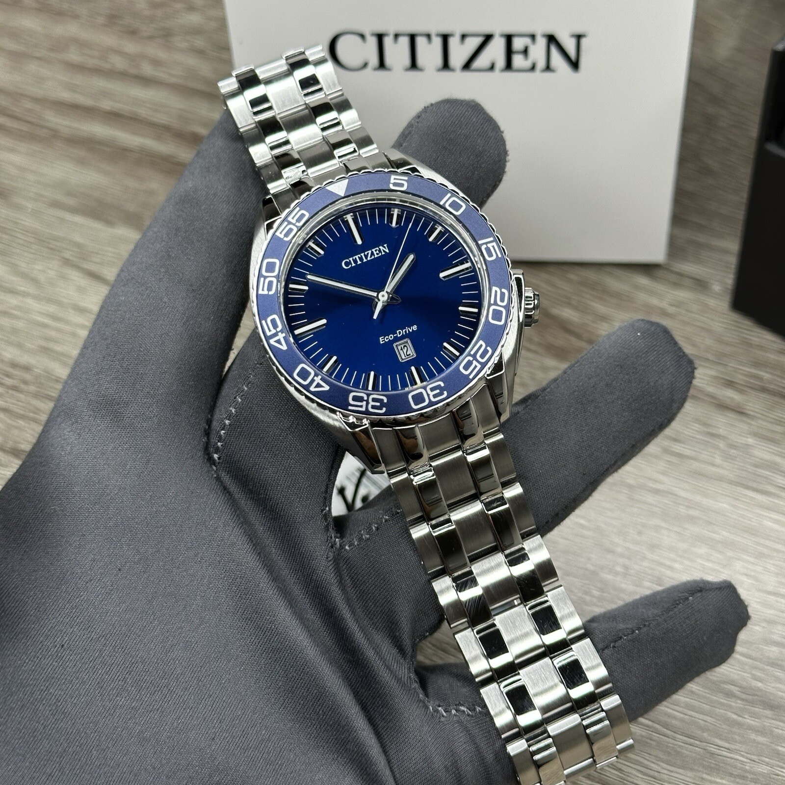 MSRP $525✅Citizen Eco-Drive Carson Silver Steel Blue Date Men’s Watch AW1770-53L