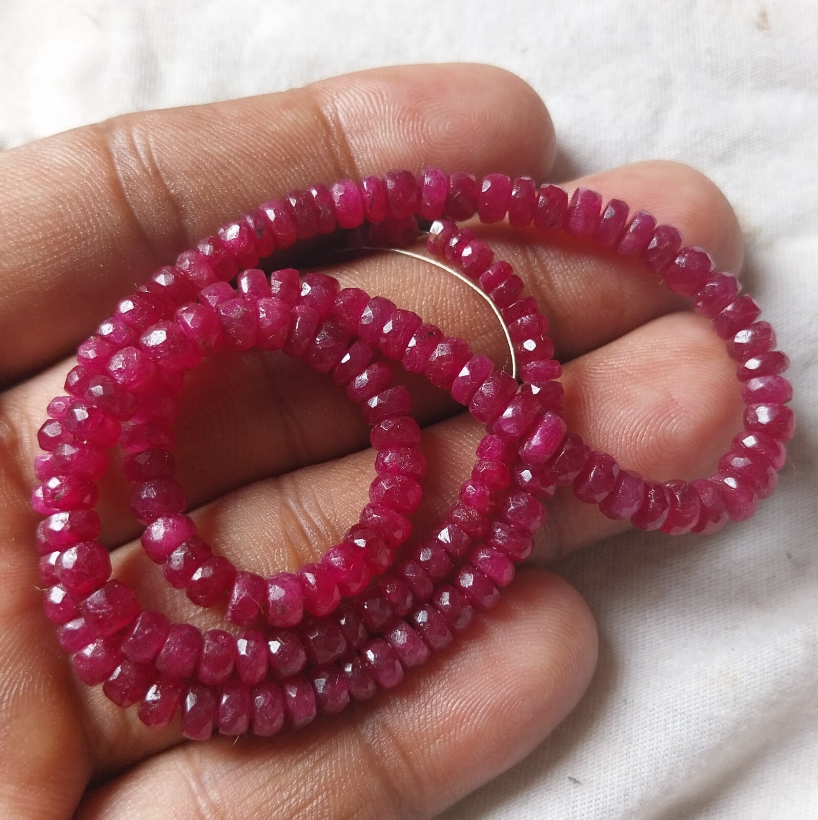 104 Ct 3 to 5 MM Natural Faceted Top Pink Ruby Roundel Shape 16 Inch Necklace