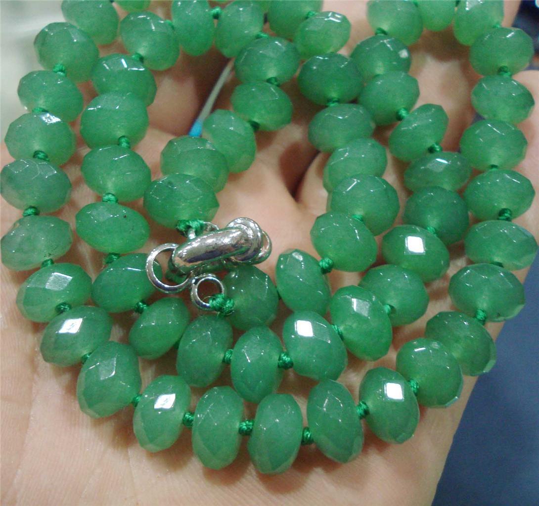 Natural 5x8mm Faceted Green Emerald Gemstones Abacus Roundel Beads Necklace AAA