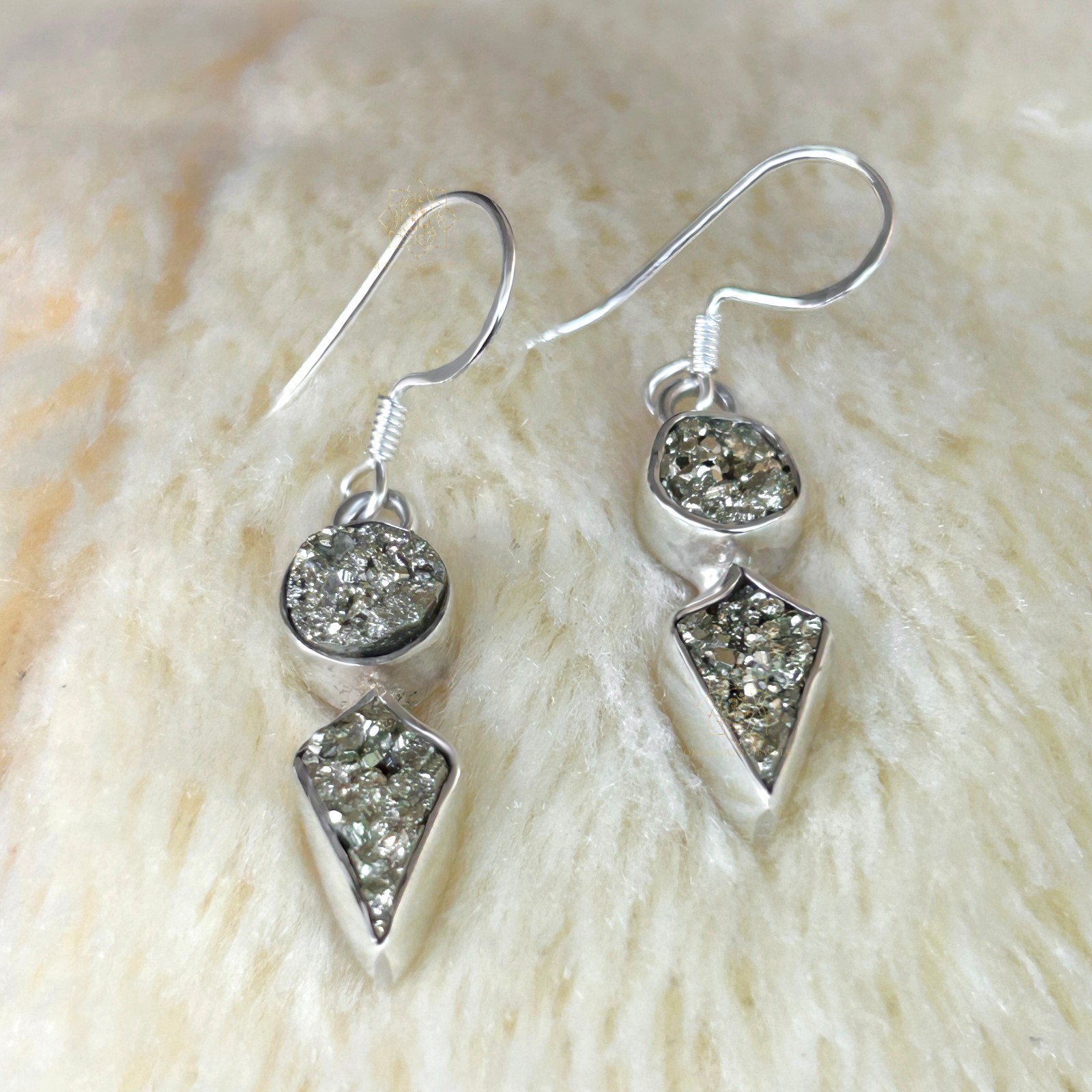 Natural Pyrite Earrings 925 Streling Silver Kite And Round Dangle Earrings