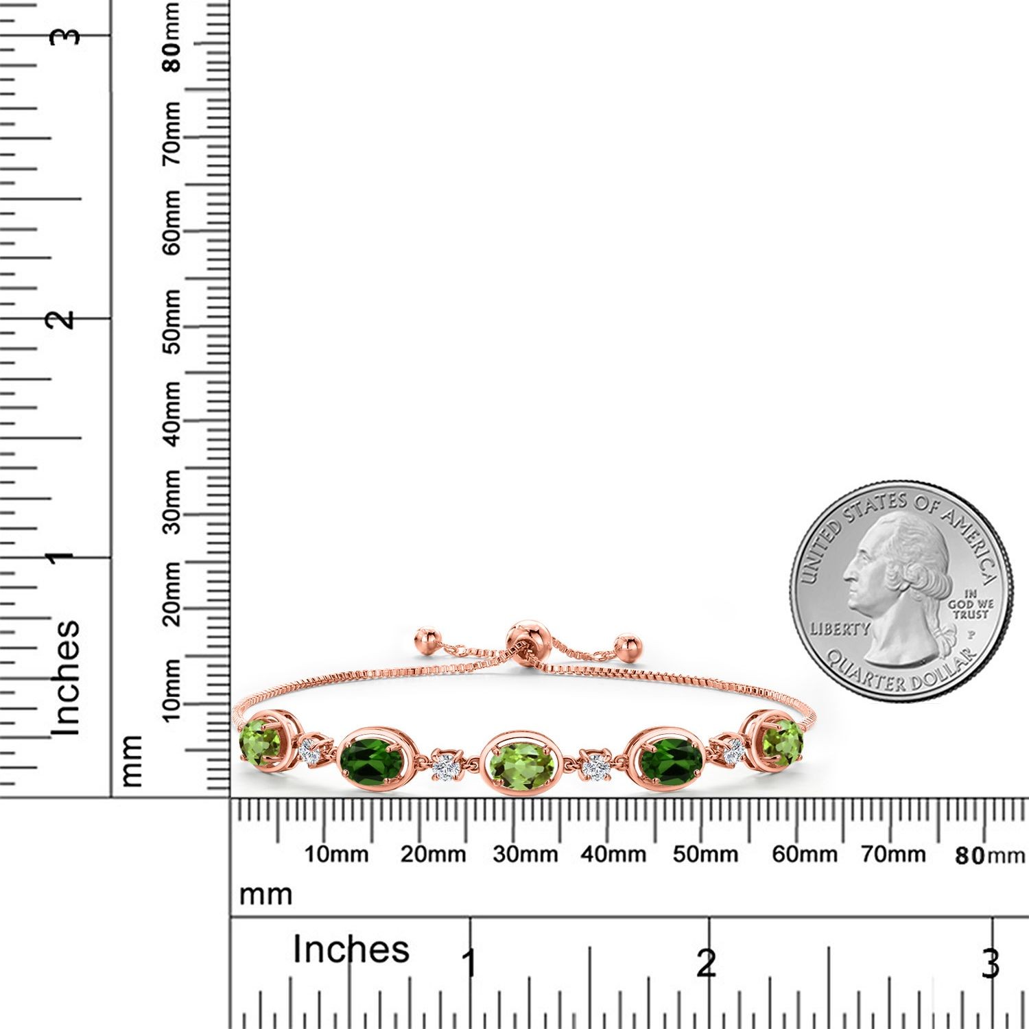 18K Rose Gold Plated Silver Peridot and Green Chrome Diopside and Lab Grown