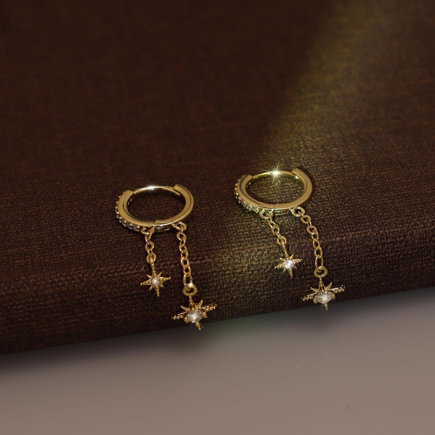 3Pairs 14K Gold Stud Hoop Earrings Set for Women Butterfly Moon Star Flower Evil