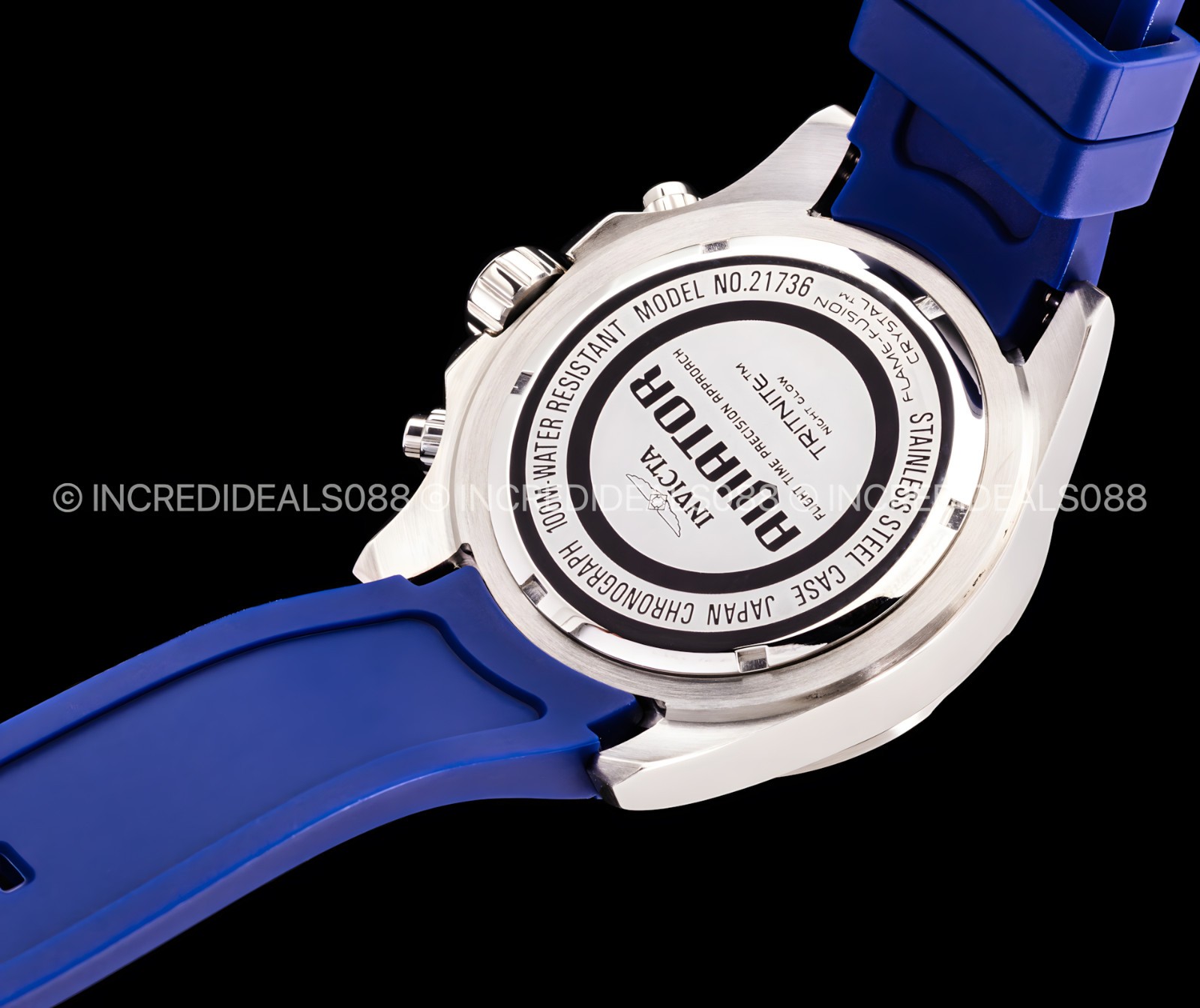 Invicta Mens AVIATOR Multi Function Blue Glass Fiber Dial Blue Strap SS Watch