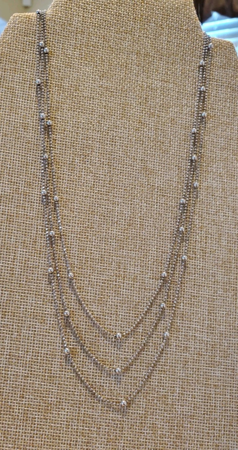 3 STRAND STATION BALL CHAIN 925 STERLING SILVER NECKLACE 9.1 GRAMS 17 1/2″ ITALY