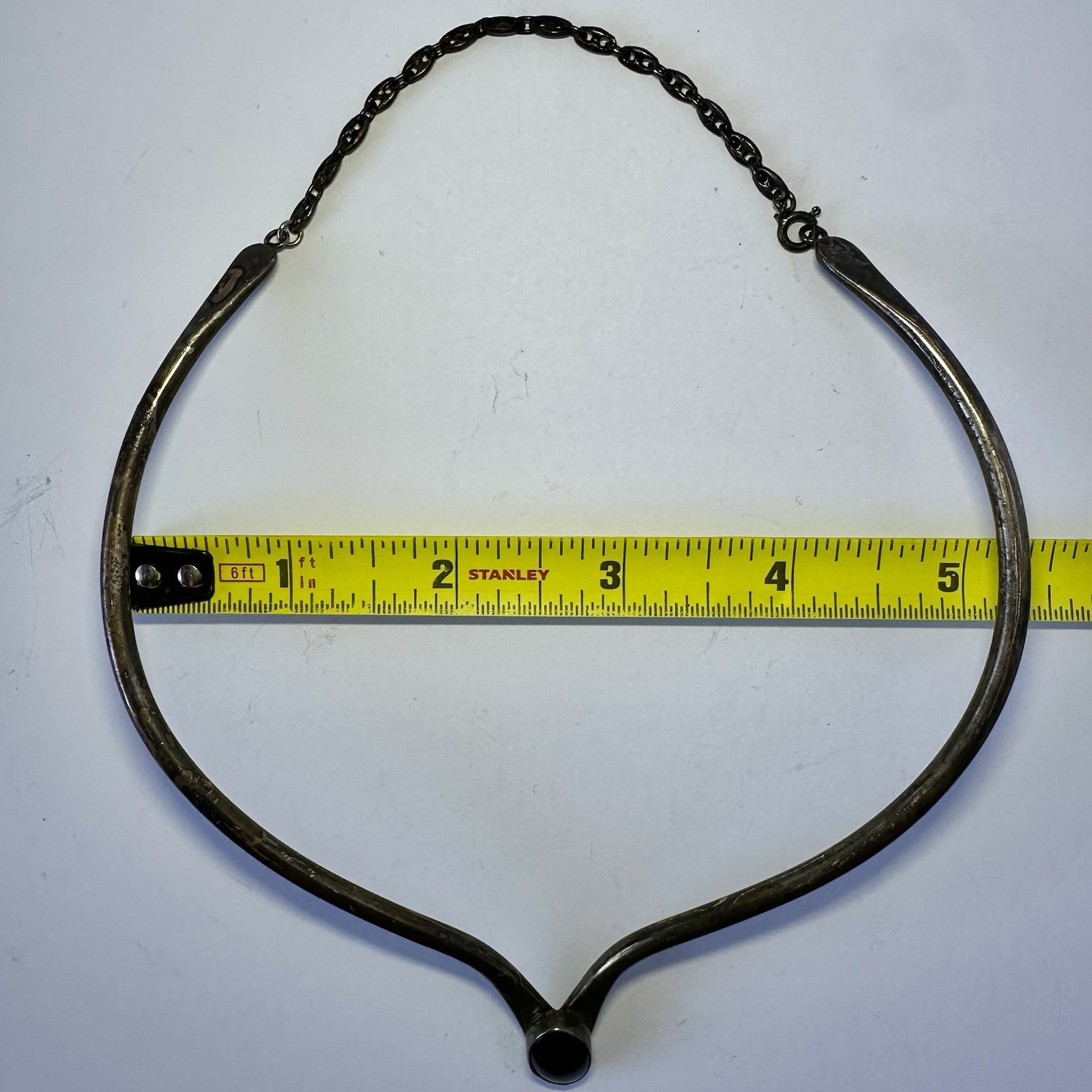 Vtg Sherman Isabelle Paquin S&IP Sterling Silver V Shape Torque Collar Oval Onyx